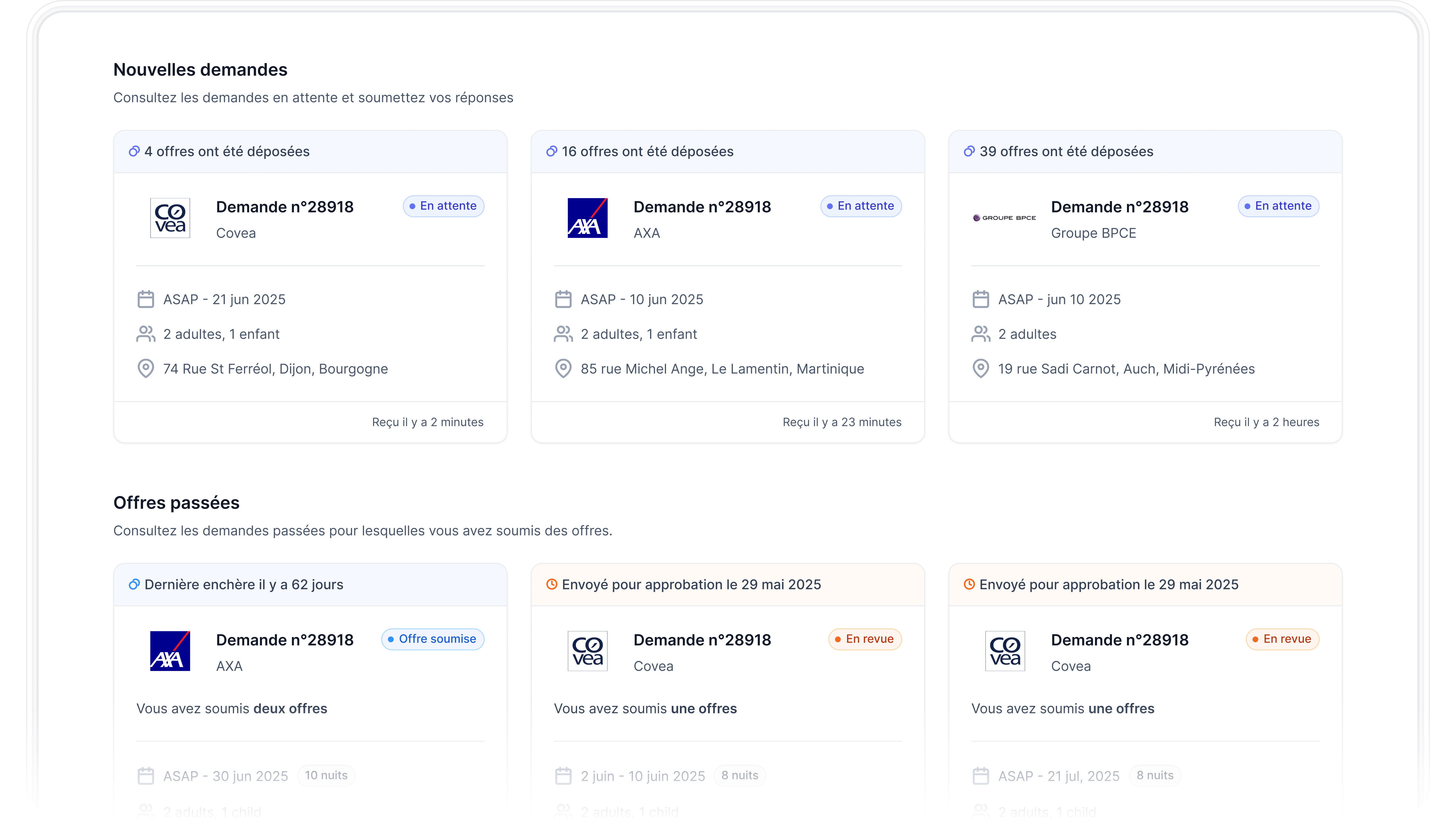 Nouvelles demandes, Consultez les demandes en attente et soumettez vos réponses